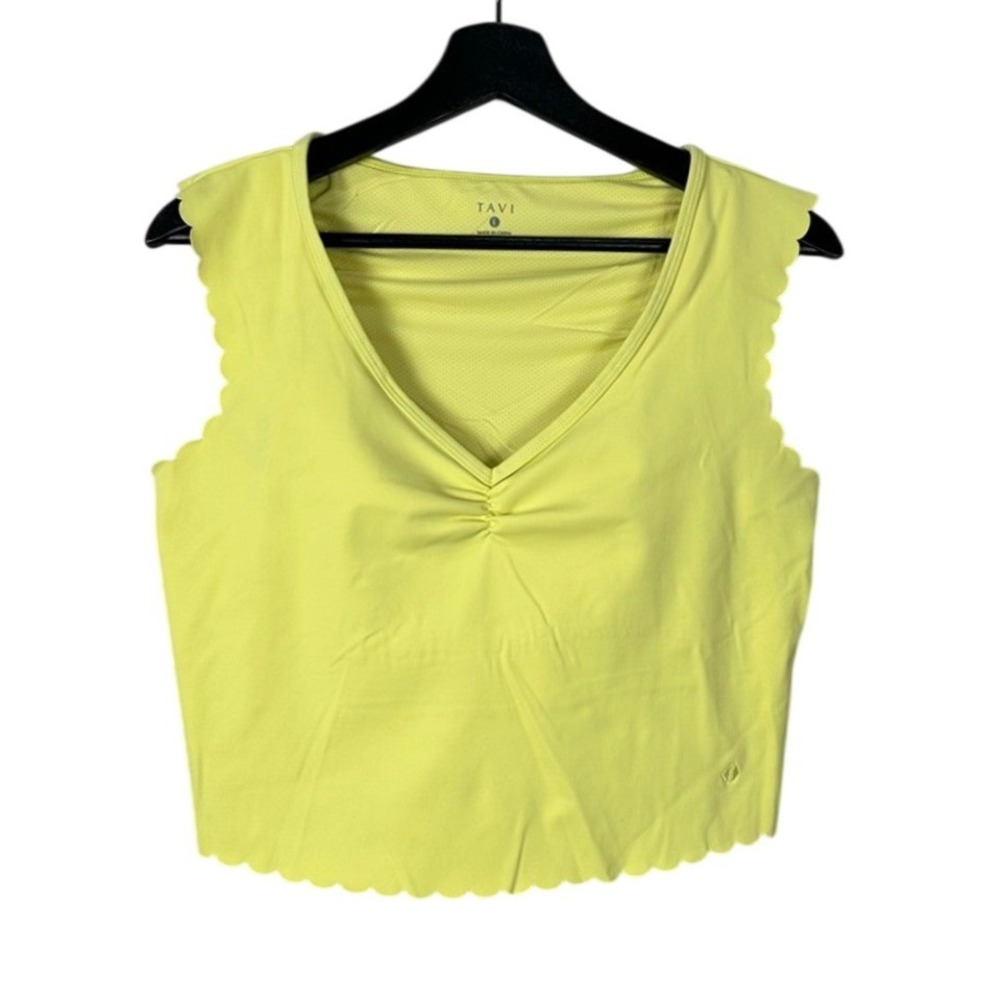 Tavi Yellow Scallop V Neck Ruched Cropped Tank Top Women‎ Size L